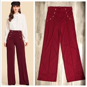🆕 Red Wide Leg Pants with Gold Buttons (NWOT)